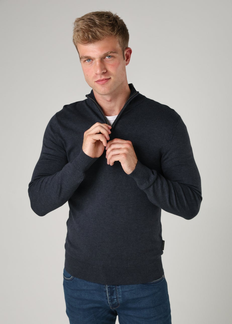 French Connection Dark Blue 1/2 Zip Knitted Jumper