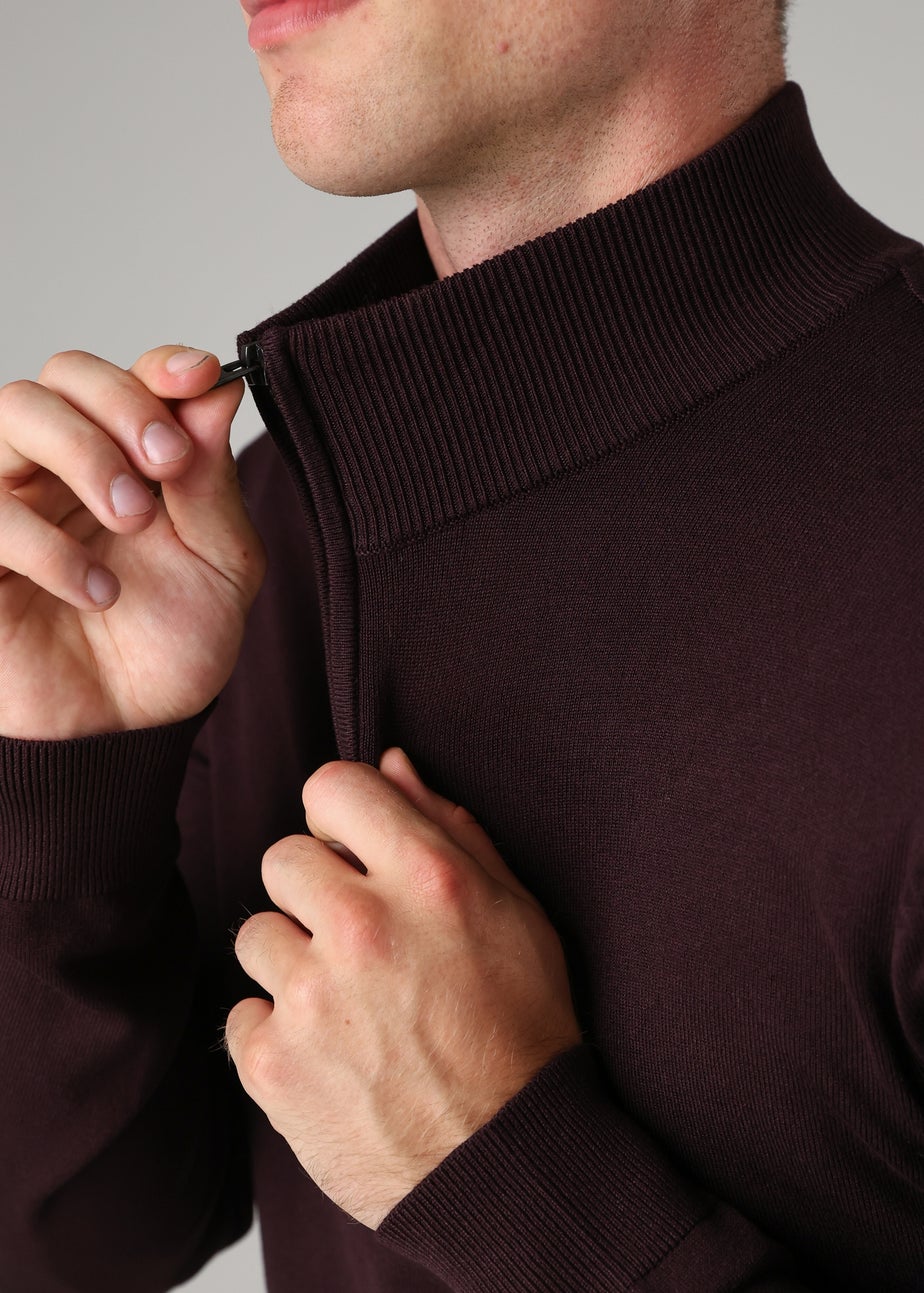 French Connection Burgundy 1/2 Zip Knitted Jumper