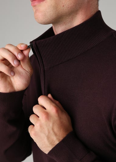 French Connection Burgundy 1/2 Zip Knitted Jumper