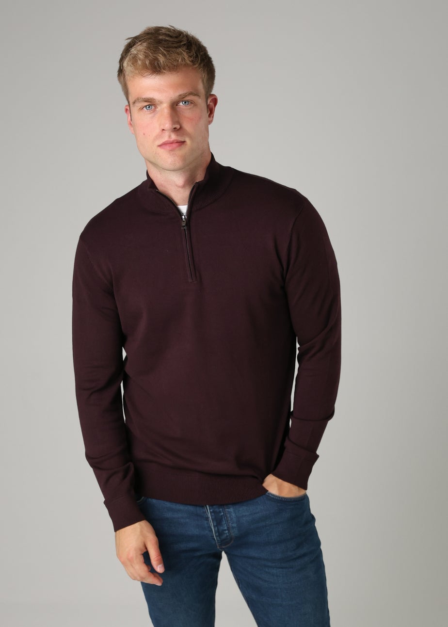 French Connection Burgundy 1/2 Zip Knitted Jumper