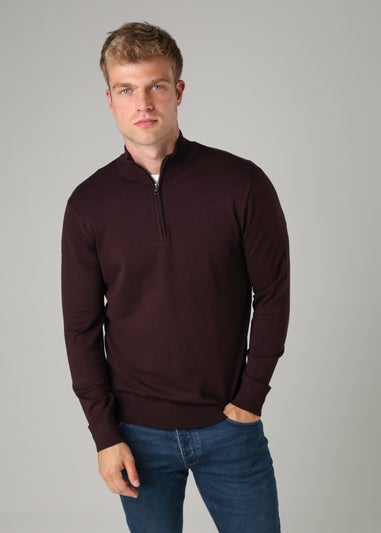 French Connection Burgundy 1/2 Zip Knitted Jumper