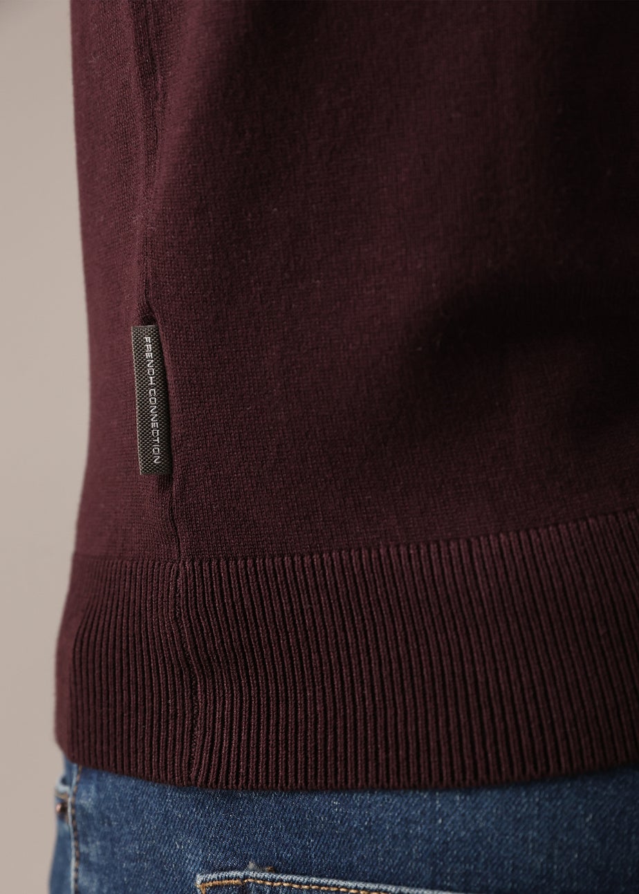French Connection Burgundy 1/2 Zip Knitted Jumper