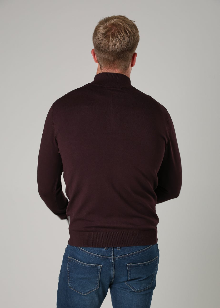 French Connection Burgundy 1/2 Zip Knitted Jumper