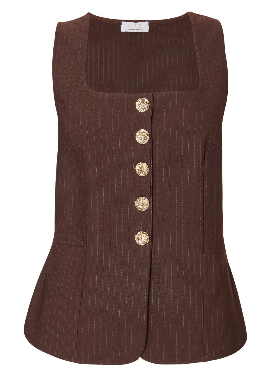 Quiz Brown Pinstripe Button Front Waistcoat