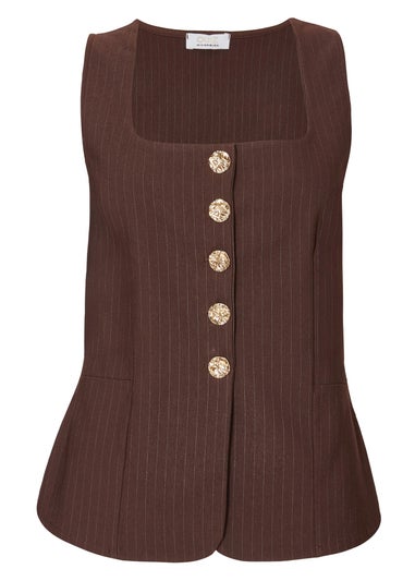 Quiz Brown Pinstripe Button Front Waistcoat