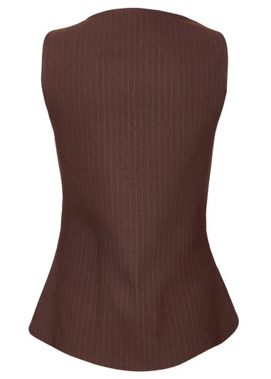Quiz Brown Pinstripe Button Front Waistcoat