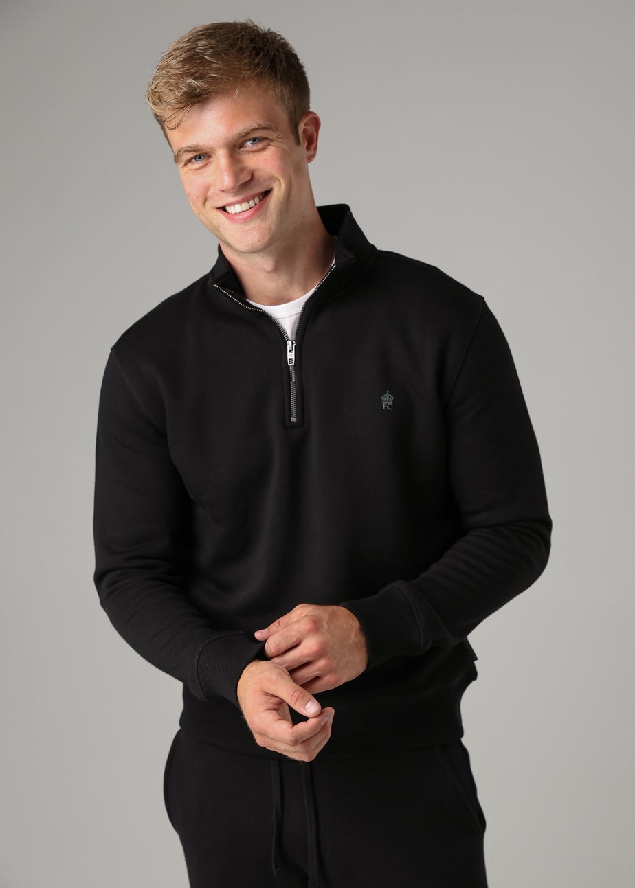 French Connection Black Cotton Blend Half-Zip Jumper