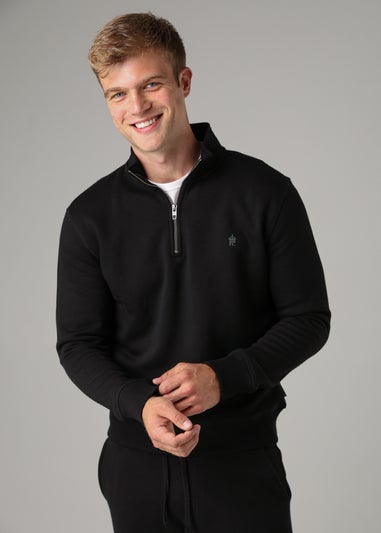 French Connection Black Cotton Blend Half-Zip Jumper