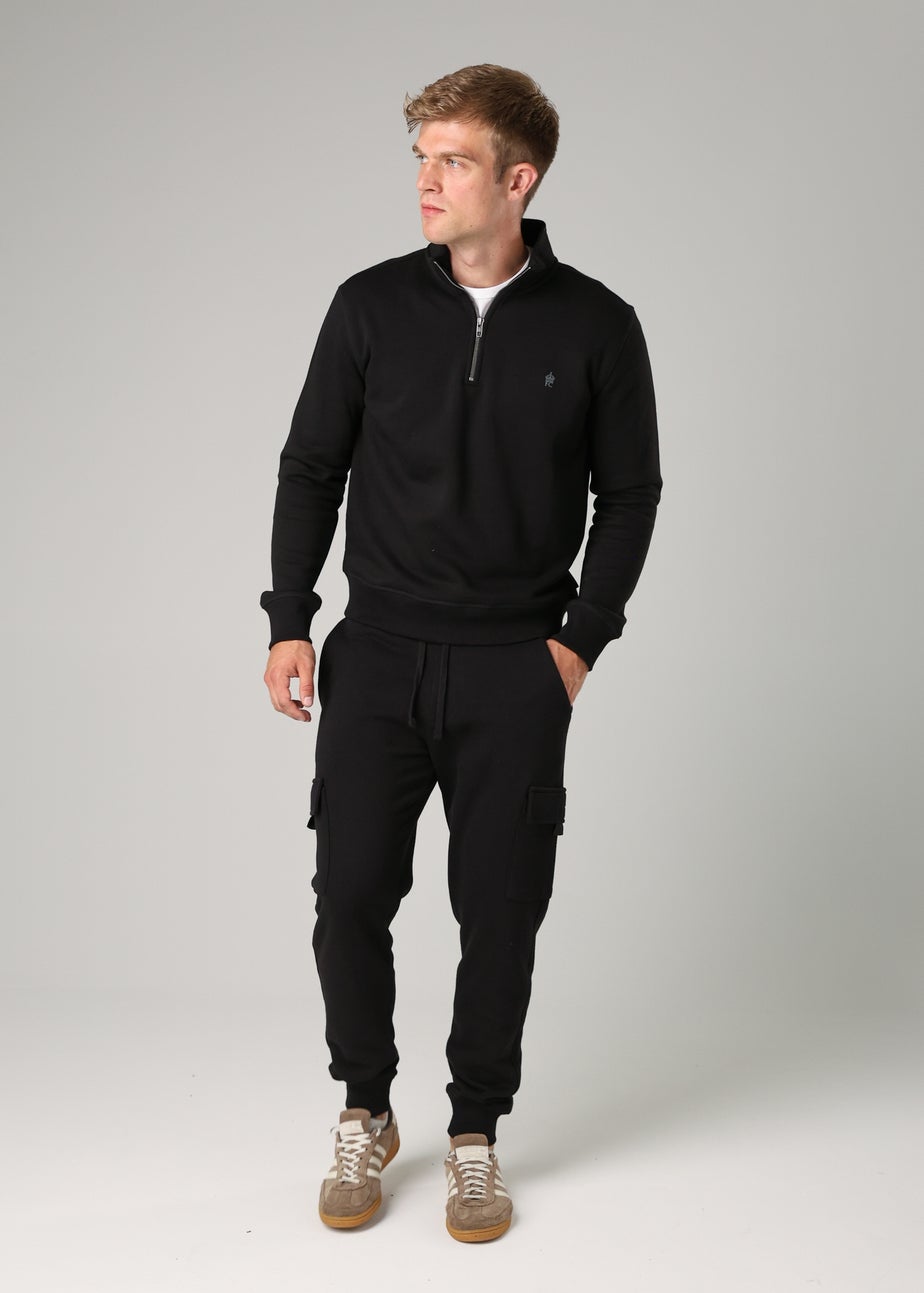 French Connection Black Cotton Blend Half-Zip Jumper