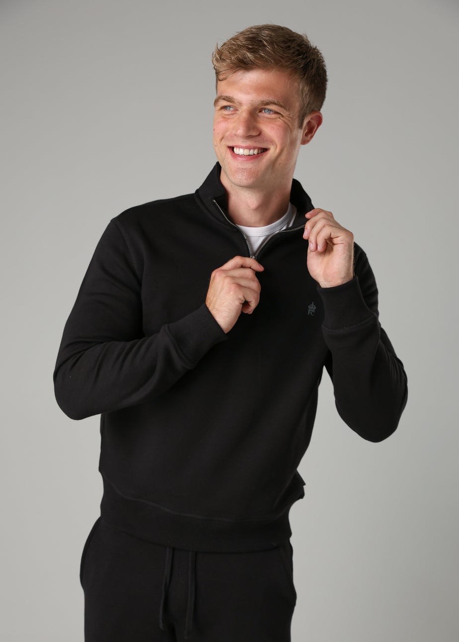 French Connection Black Cotton Blend Half-Zip Jumper