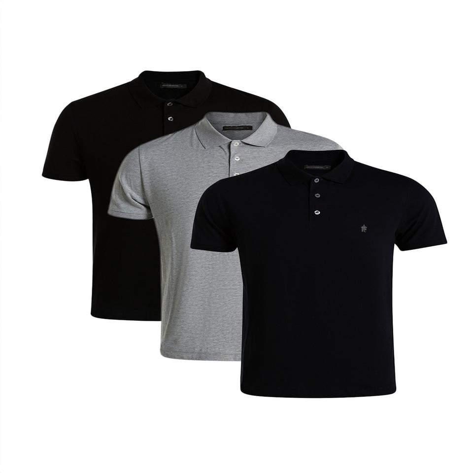French Connection Black 3 Pack Cotton Short Sleeve Polo Shirts
