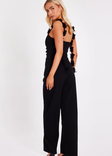 Quiz Black Floral Strap Jumpsuit