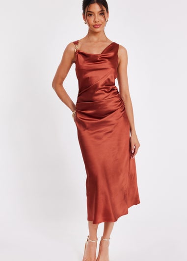 Quiz Red Satin Cowl Neck Midi Dress