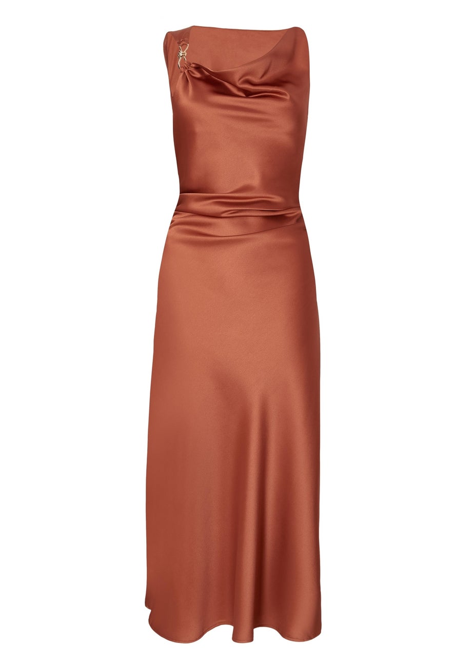 Quiz Red Satin Cowl Neck Midi Dress