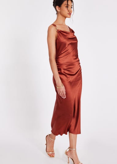 Quiz Red Satin Cowl Neck Midi Dress