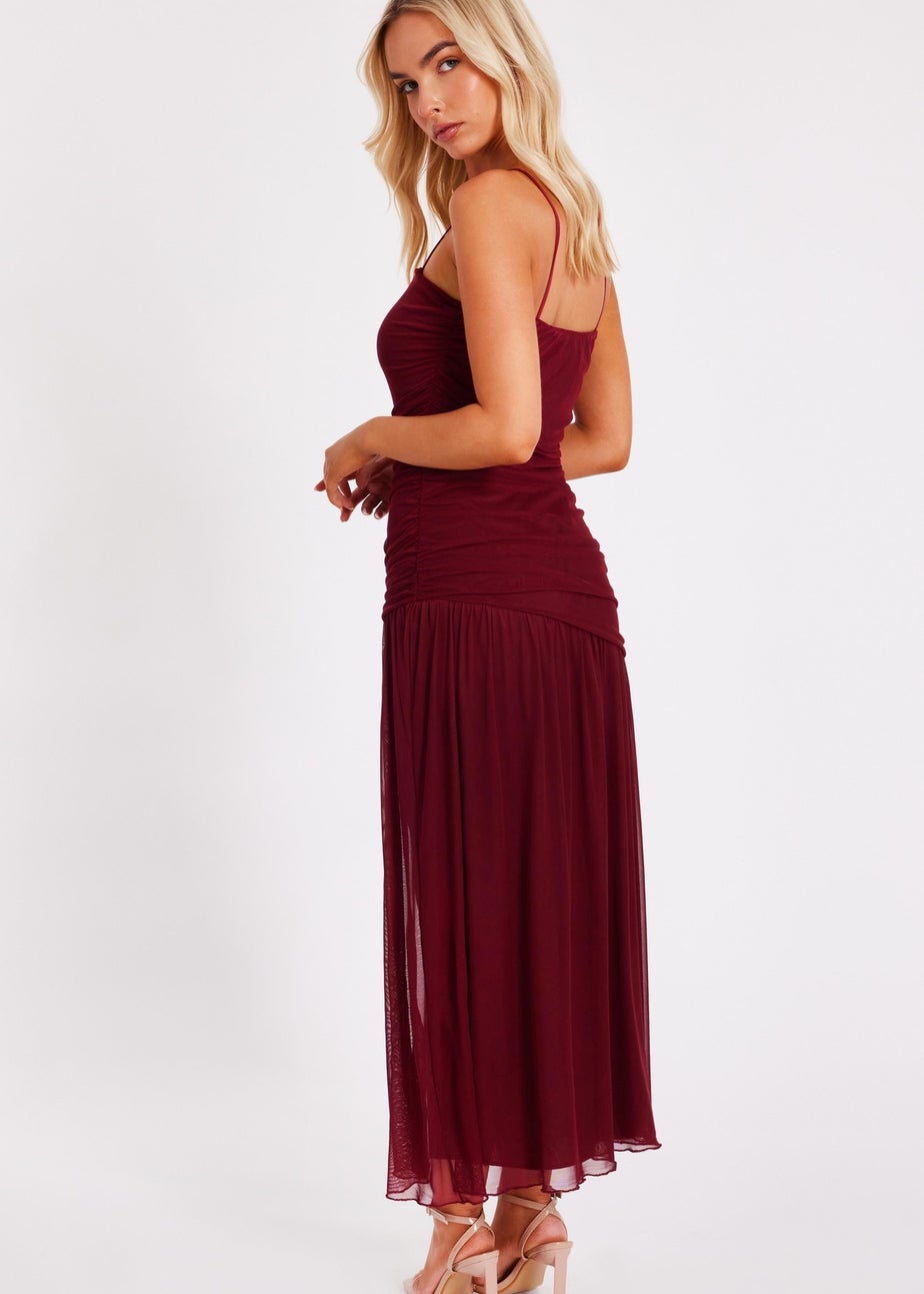 Quiz Burgundy Drop Waist Midaxi Dress
