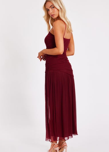 Quiz Burgundy Drop Waist Midaxi Dress