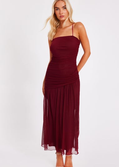 Quiz Burgundy Drop Waist Midaxi Dress