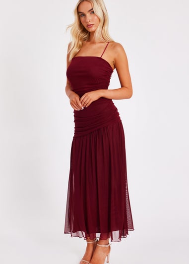 Quiz Burgundy Drop Waist Midaxi Dress