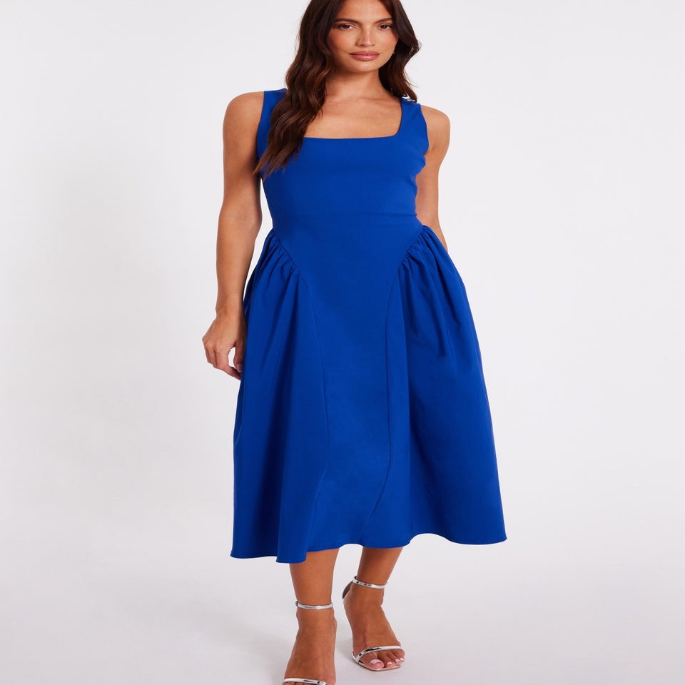 Quiz Blue Gathered Side Midi Dress