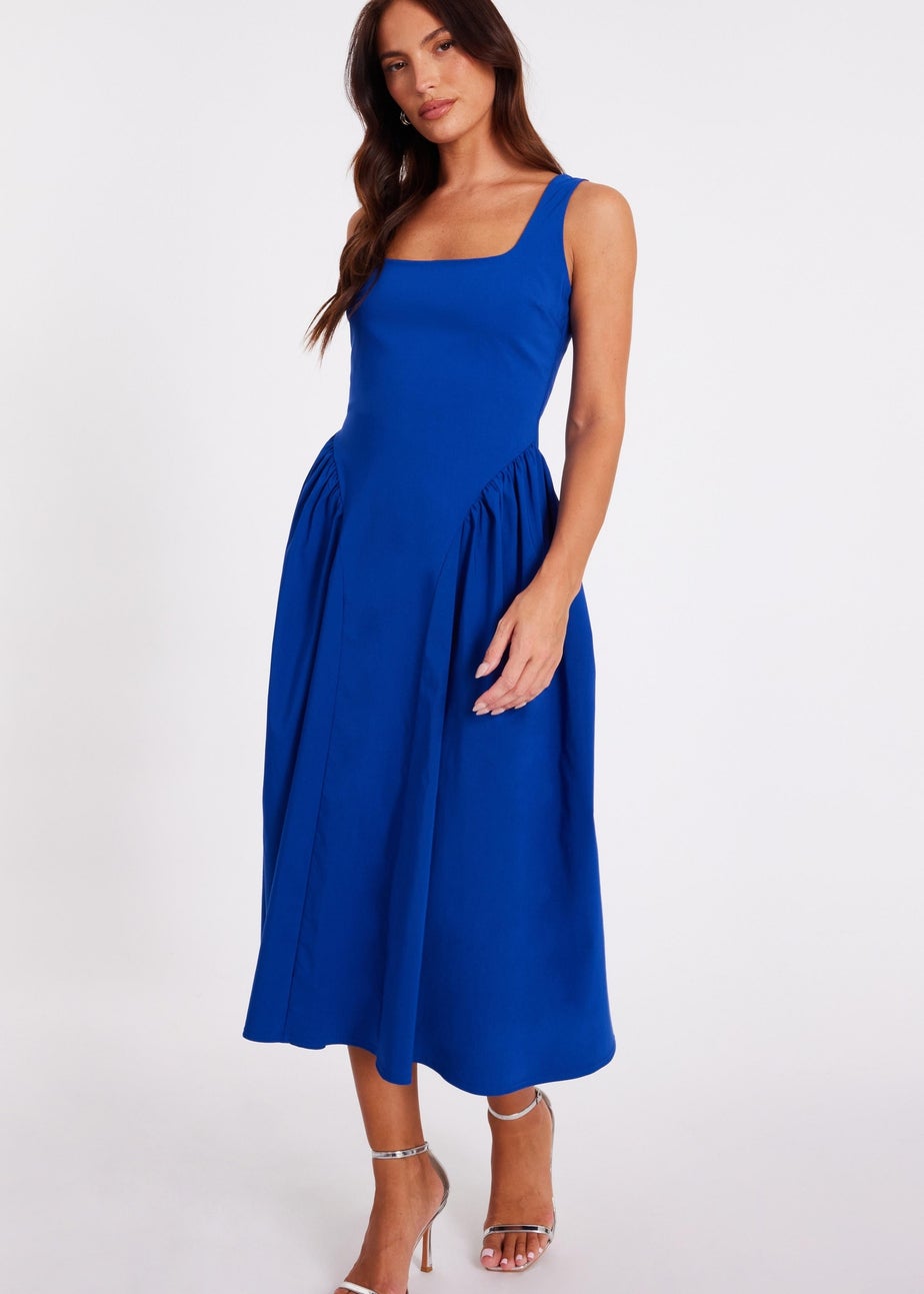 Quiz Blue Gathered Side Midi Dress