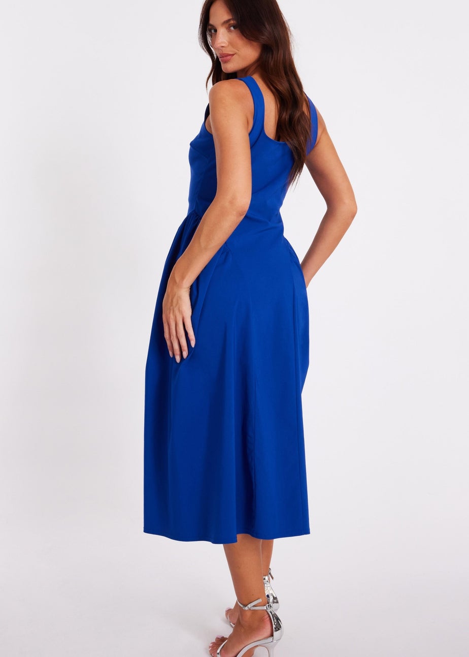 Quiz Blue Gathered Side Midi Dress