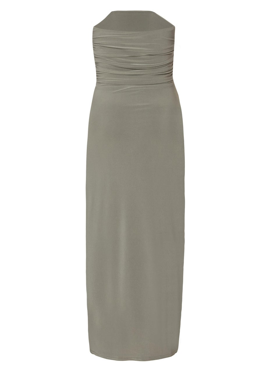 Quiz Khaki Strapless Buckle Detail Midaxi Dress