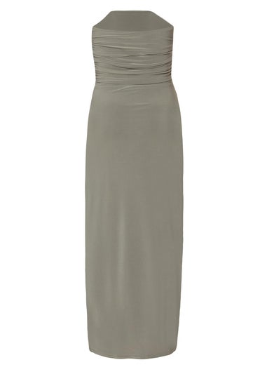Quiz Khaki Strapless Buckle Detail Midaxi Dress