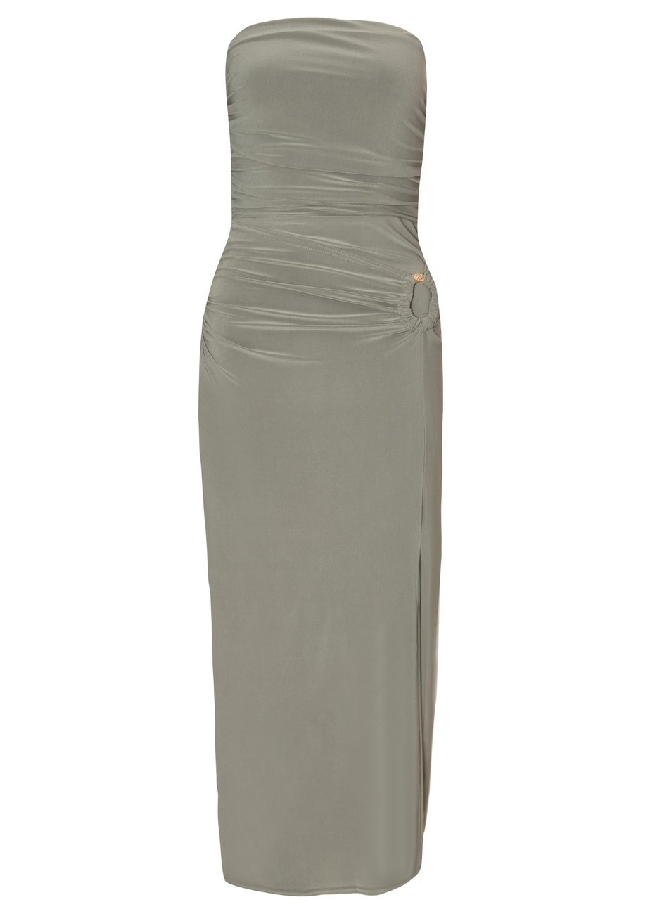 Quiz Khaki Strapless Buckle Detail Midaxi Dress