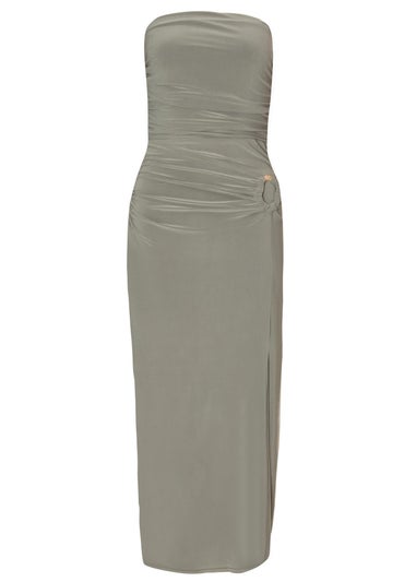 Quiz Khaki Strapless Buckle Detail Midaxi Dress