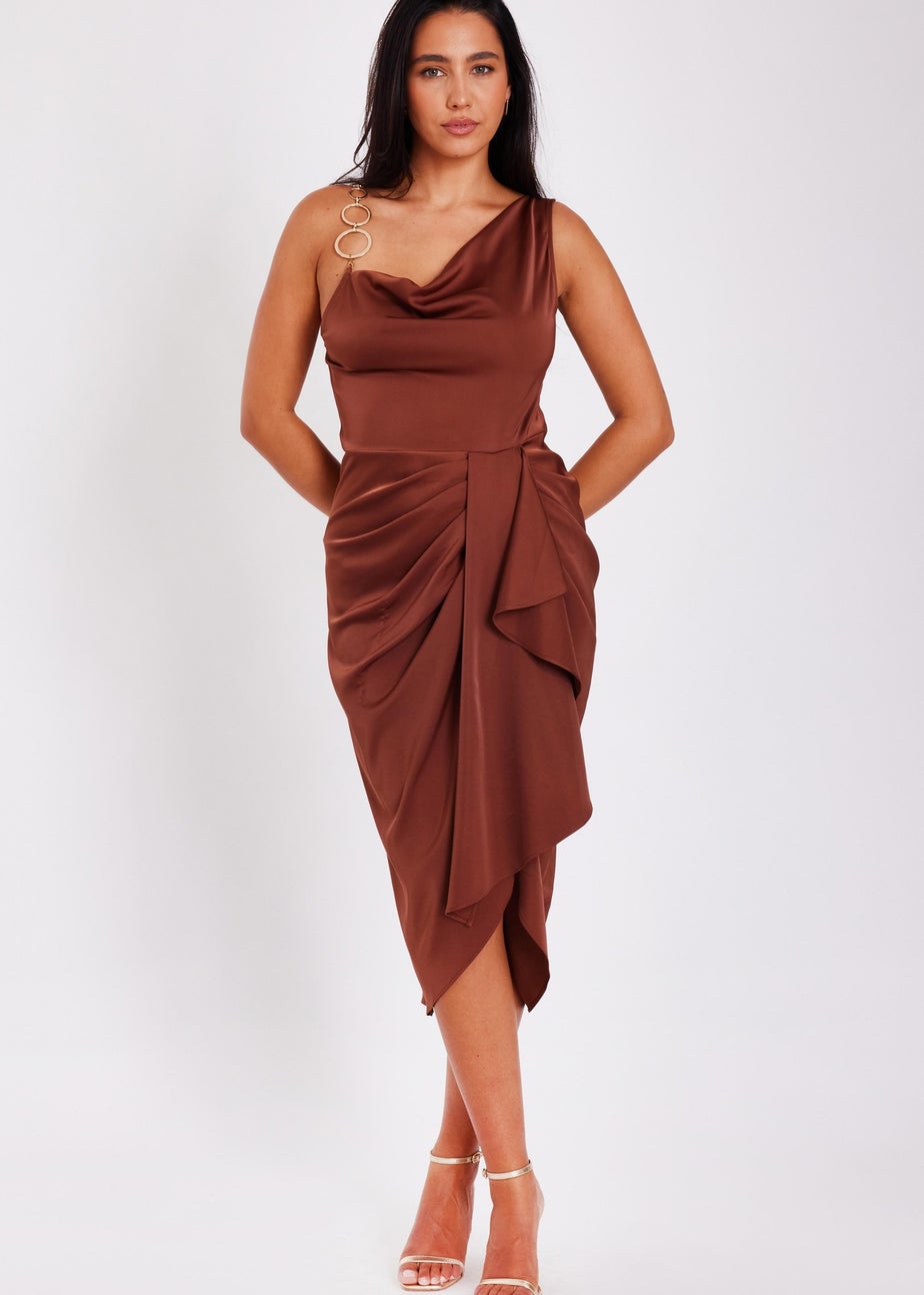 Quiz Brown Satin Ring Strap Midi Dress