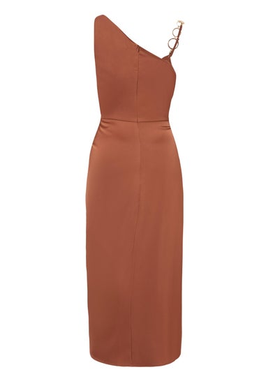 Quiz Brown Satin Ring Strap Midi Dress