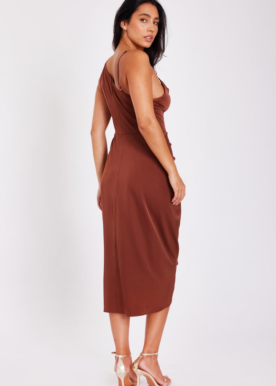 Quiz Brown Satin Ring Strap Midi Dress