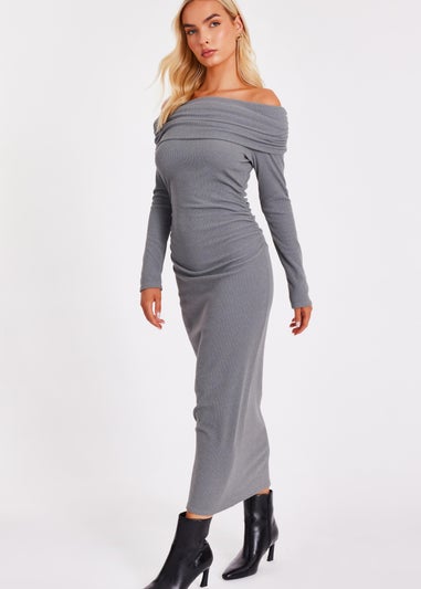 Quiz Grey Ribbed Knit Midi Dress