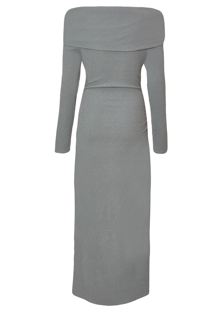 Quiz Grey Ribbed Knit Midi Dress