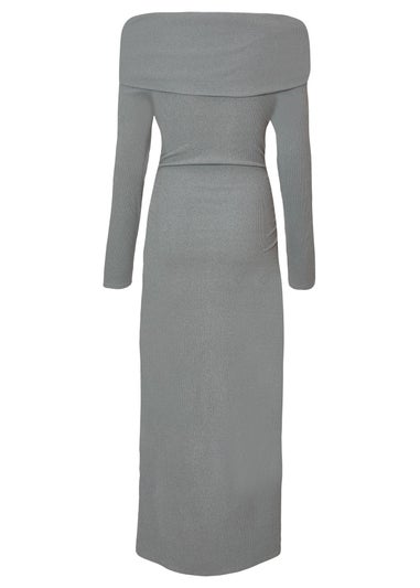 Quiz Grey Ribbed Knit Midi Dress