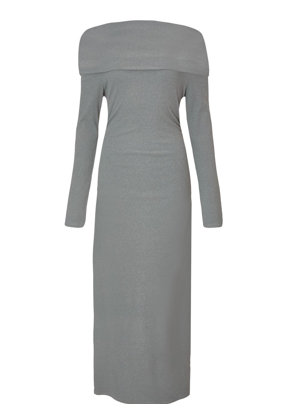 Quiz Grey Ribbed Knit Midi Dress
