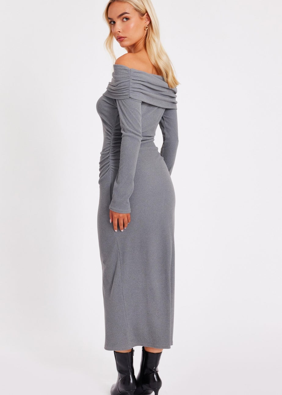 Quiz Grey Ribbed Knit Midi Dress