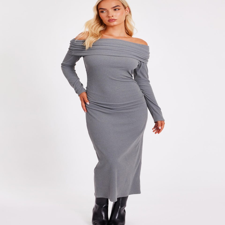 Quiz Grey Ribbed Knit Midi Dress