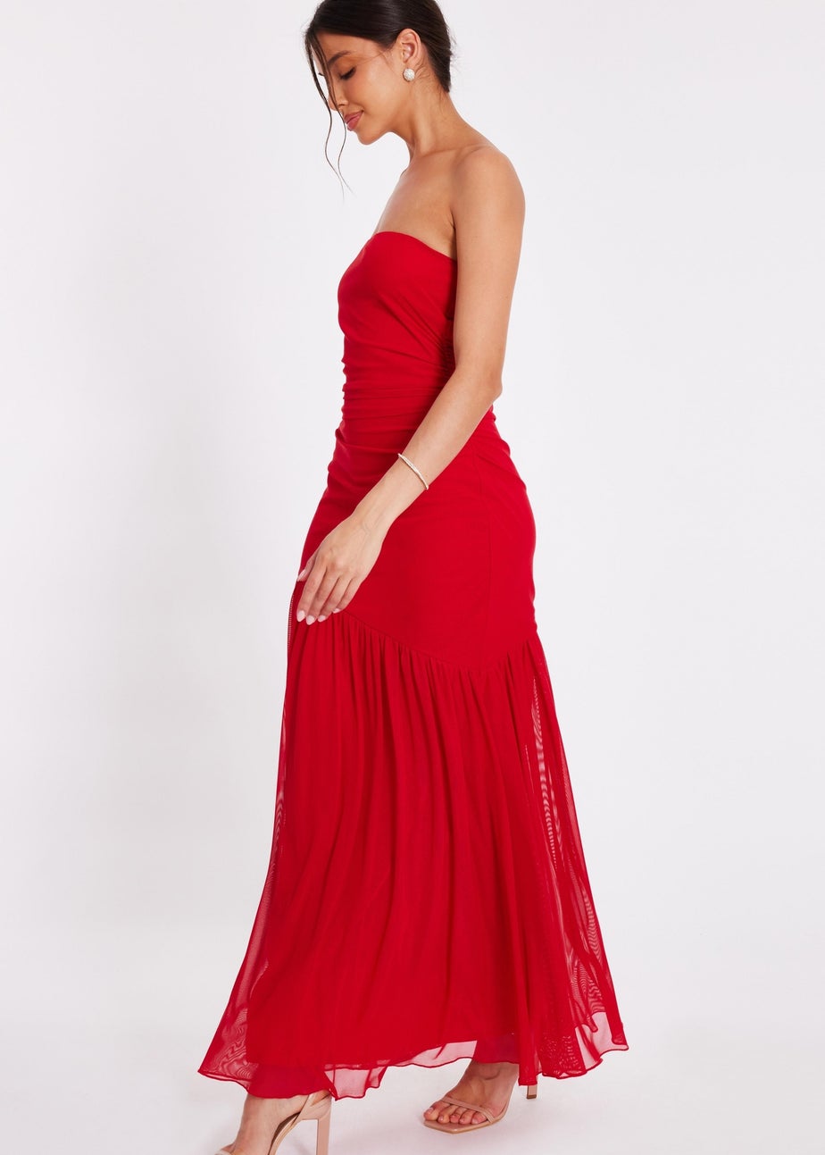 Quiz Red Mesh Bandeau Midaxi Dress