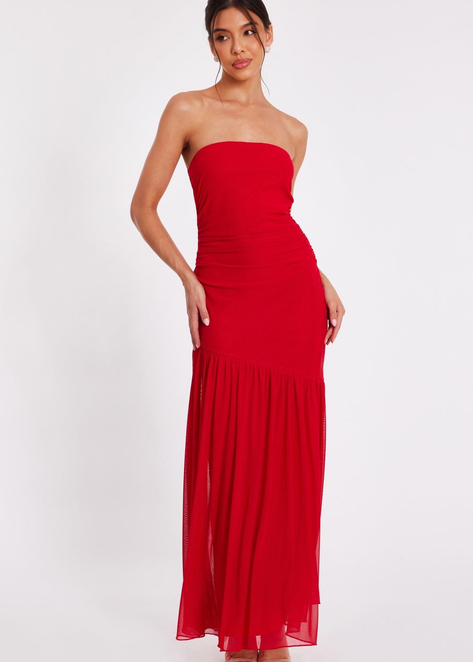 Quiz Red Mesh Bandeau Midaxi Dress