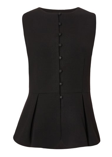 Quiz Black Button Front Peplum Top