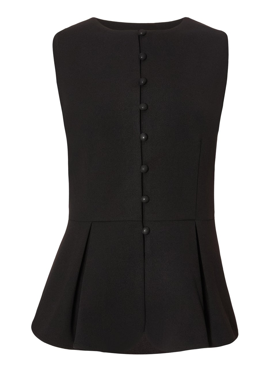 Quiz Black Button Front Peplum Top
