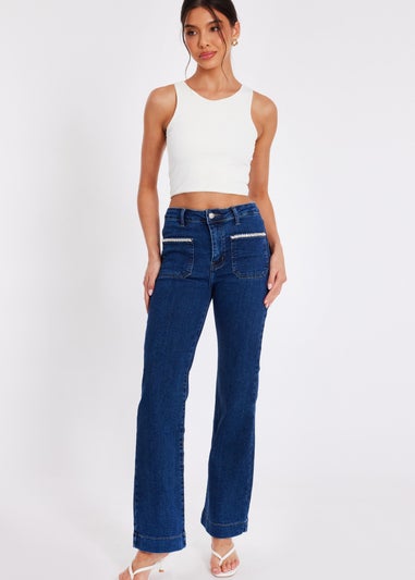 Quiz Blue Diamante Front Pocket Jeans