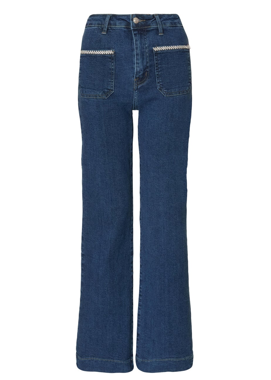 Quiz Blue Diamante Front Pocket Jeans