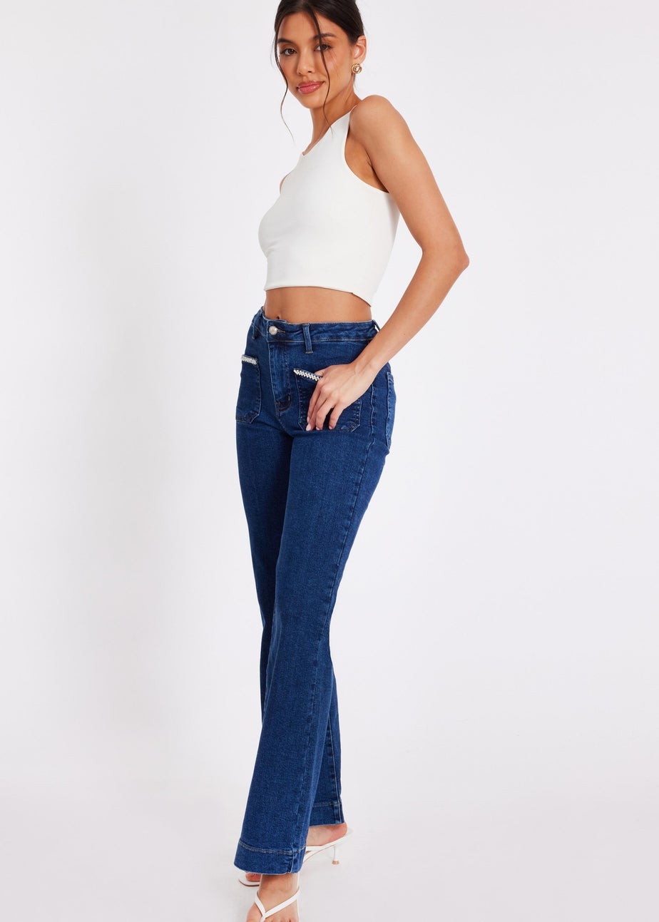 Quiz Blue Diamante Front Pocket Jeans