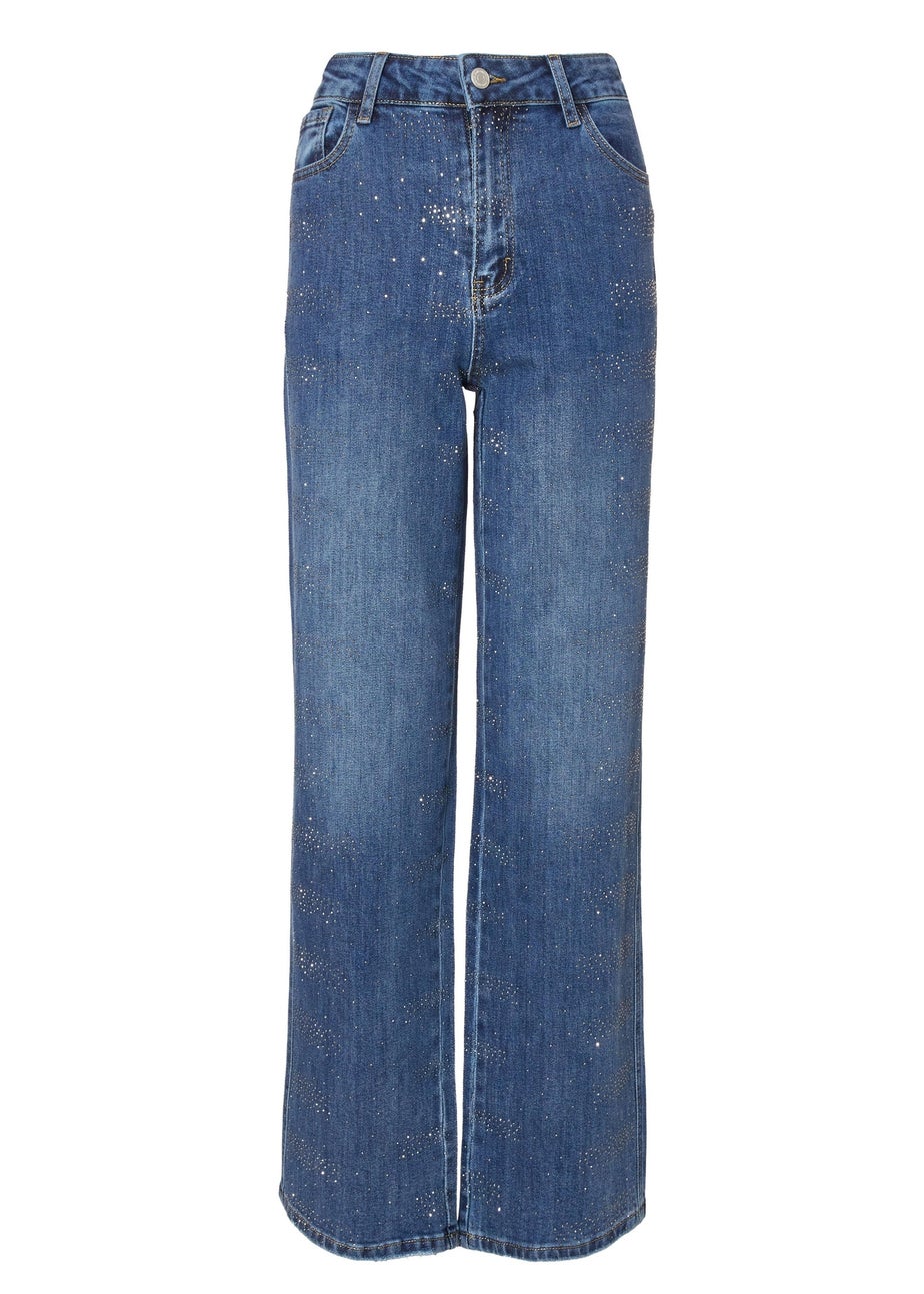 Quiz Blue Denim Diamante Jeans