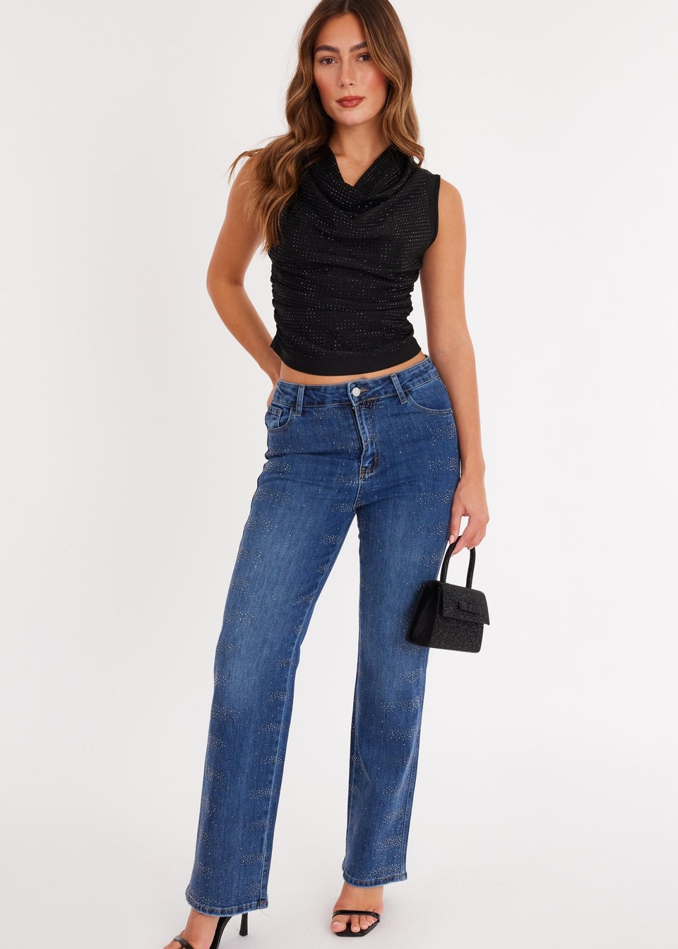 Quiz Blue Denim Diamante Jeans