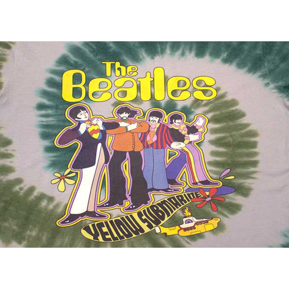 The Beatles Grey Green Yellow Submarine Band In Line Washed T-Shirt