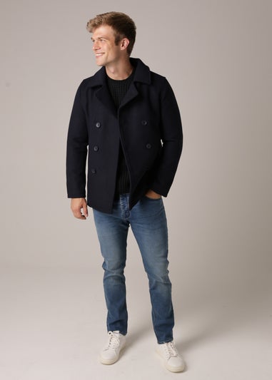 French Connection Navy Double Breasted Funnel Pea Coat